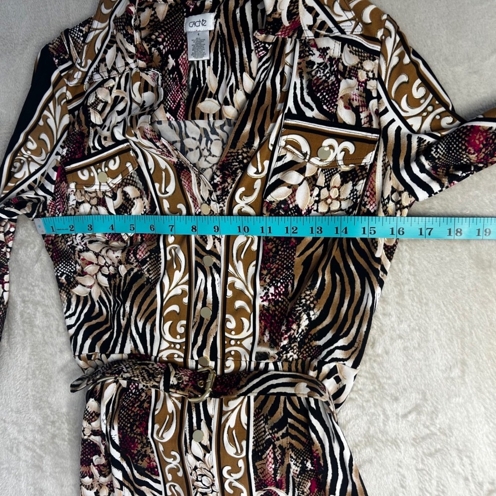 CACHE Vintage Y2K Shirt Dress Womens 4 Animal Print Zebra Snakeskin Belted Mini - Picture 7 of 7